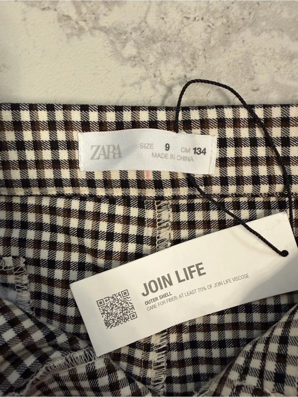 ✨Zara Kids | Girls Brown, Blk, Ivory Gingham Flare Pants | Sz 9 - Picture 3 of 6